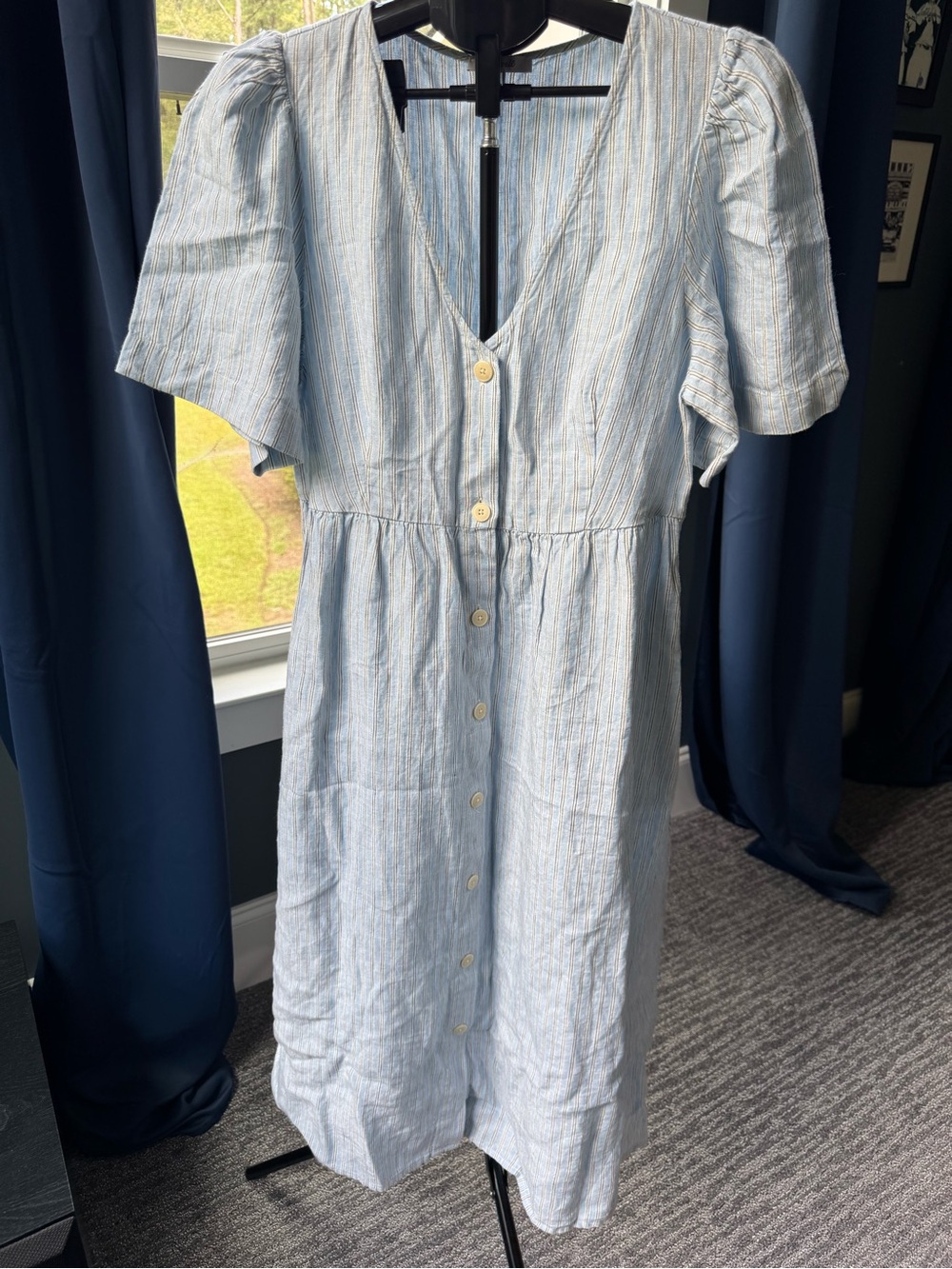 Madewell Cassie Linen Button-Front Midi Dress Powder Blue Size Large
